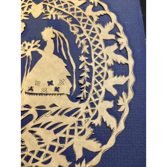 Wedding Couple SILHOUETTE Hand Paper Folk Art Cut Out Original Unframed 7x8.5" - Picture 8 of 10